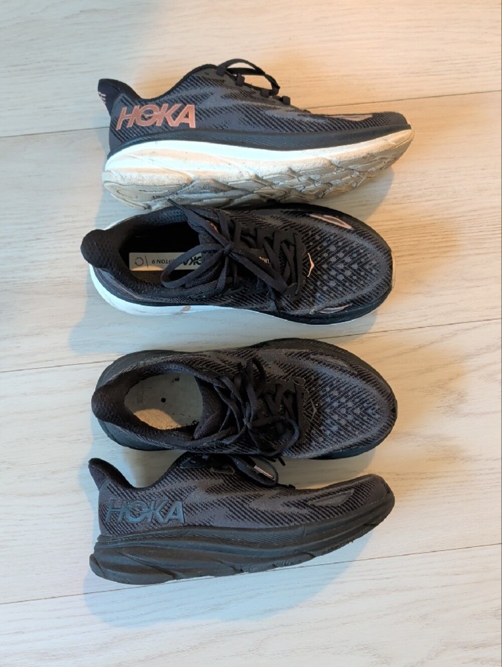 Hoka Women's Clifton 9 Black Athletic Shoes 2 Pair bundle